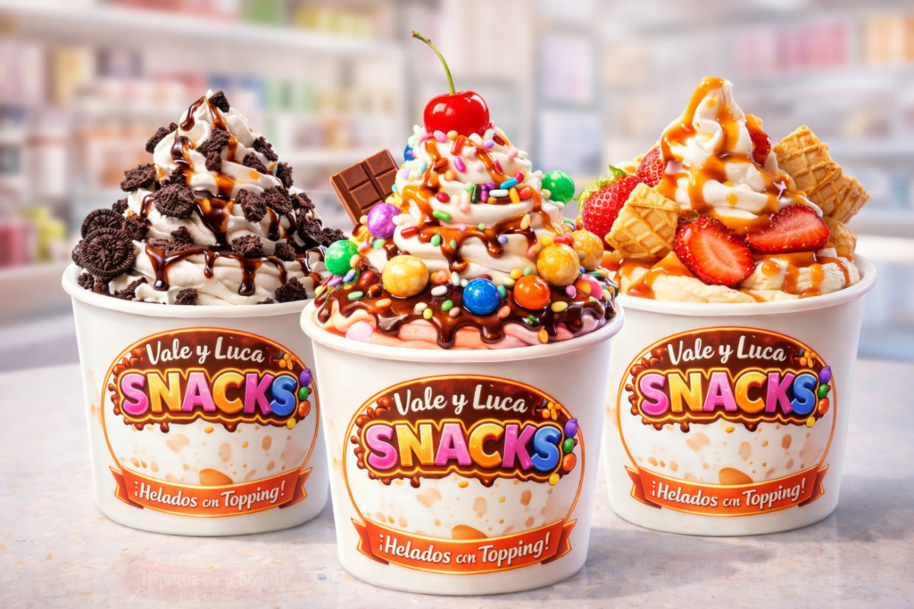 helados en vaso con toppings