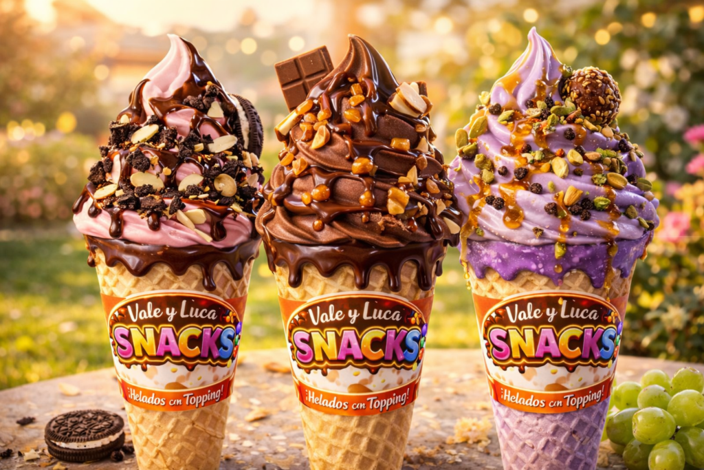 conos de helado con toppings